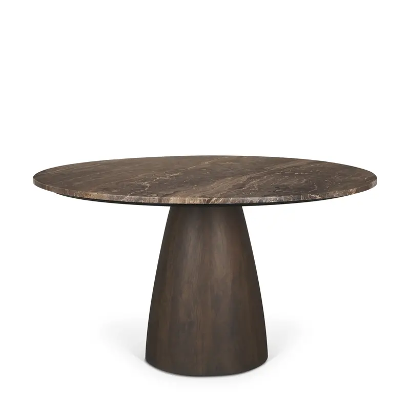 Allyson Dining Table: 54-Inch Round Dark Brown Pedestal With Cappuccino Marble Top 1