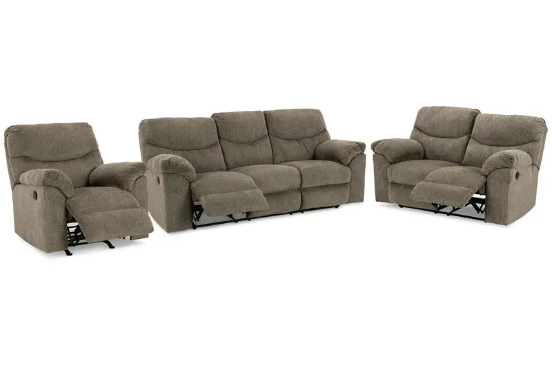 Alphons Putty-Toned Reclining Sofa, Loveseat, And Recliner Trio 1