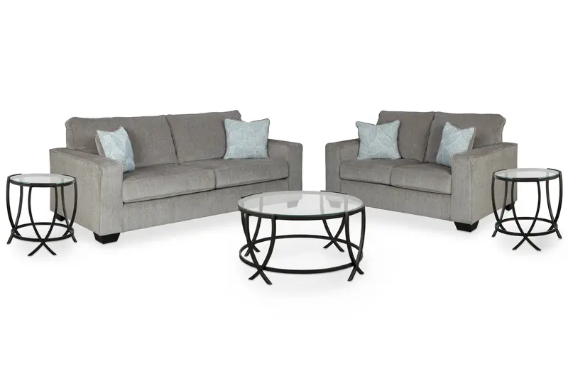 Altari Alloy Living Room Set: Sofa, Loveseat, Coffee Table & Two End Tables 1