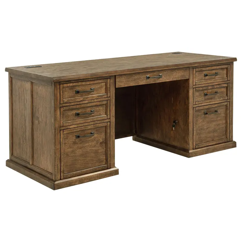 Altidore Distressed Brown Executive Desk – 68-Inch 7-Drawer Home Office Workstation 1