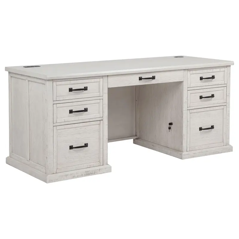 Altidore Distressed White Executive Desk – 68-Inch 7-Drawer Office Workstation 1