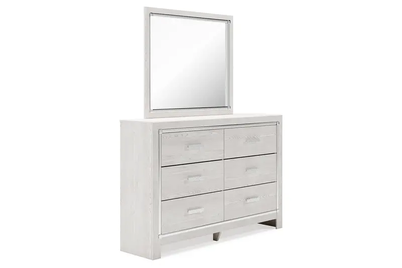 Altyra Minimalist White Dresser With Wall-Mounted Mirror 1