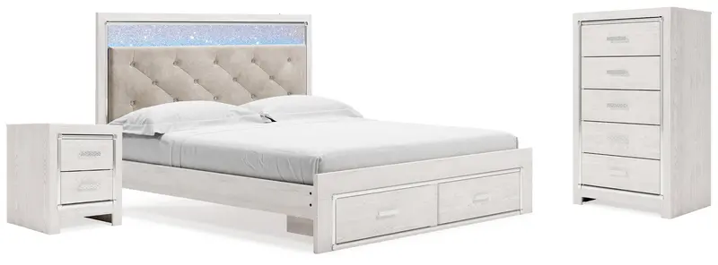 Altyra White King-Size Storage Bed Set With Chest And Nightstand 1