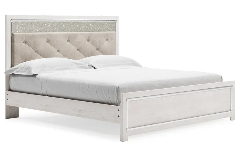 Altyra White King-Size Upholstered Platform Bed 1