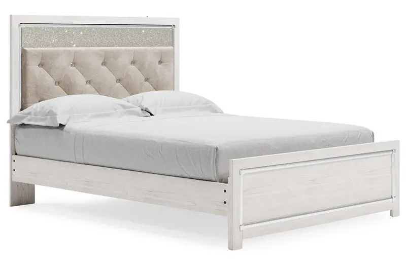 Altyra White Queen Upholstered Platform Bed Frame 1