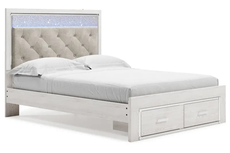Altyra White Queen Upholstered Storage Panel Bed Frame 1
