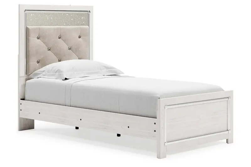 Altyra White Twin Upholstered Panel Bed Frame 1