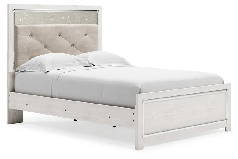 Altyra White Upholstered Full Panel Bed Frame 1