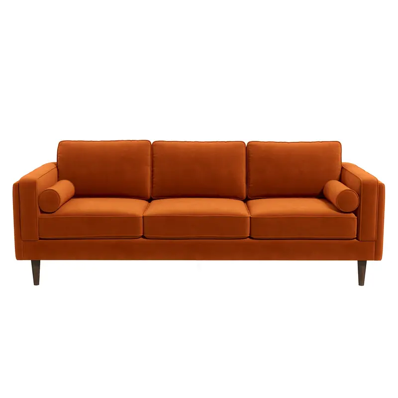 Amber Burnt Orange Mid-Century Velvet Sofa – Luxury Living Room Seating 1