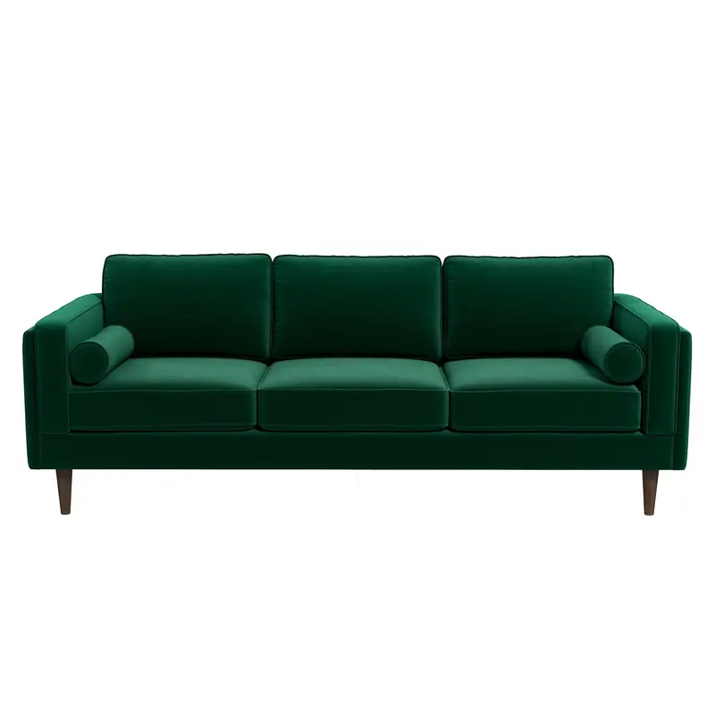 Amber Dark Green Mid-Century Velvet Sofa – Luxury Living Room Seating 1