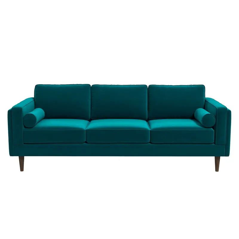 Amber Teal Mid-Century Velvet Sofa – Designer Accent Piece 1