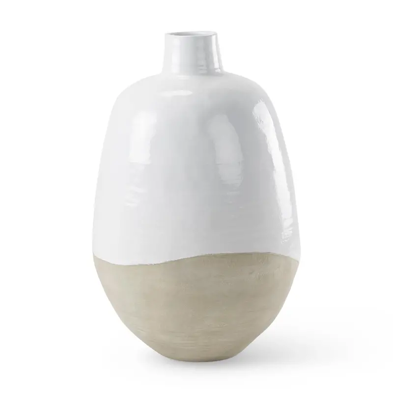 Amos Ceramic Floor Vase – White & Dark Beige Block Design (31.9"H) 1