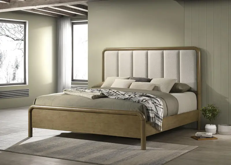 Amsbury Nutmeg Upholstered Queen Bed With Low Profile Design 1