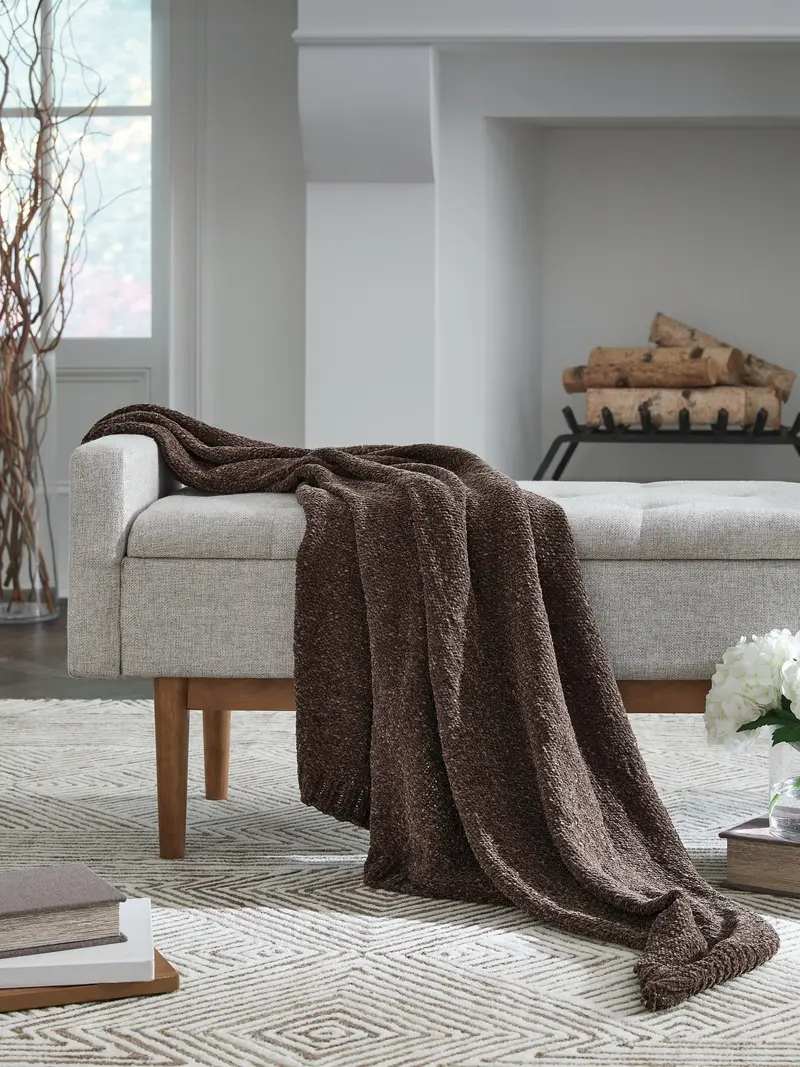 Anawood Brown Textured Throw Blanket Set – 3 Pieces 1