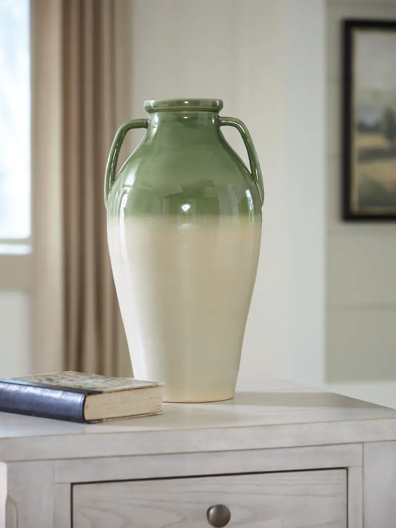 Andorbury Ceramic Vase – Green And Beige Textured Tabletop Accent 1