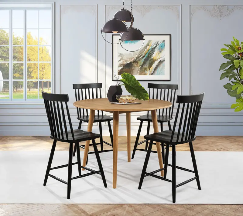 Andrews Light Ash & Black Round Counter Dining Collection (5-Piece) 1