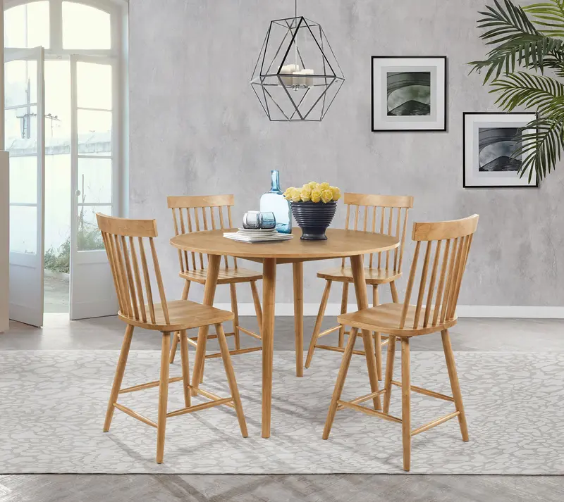 Andrews Light Ash Counter Height Dining Set – 5-Piece Round Table And Chairs 1