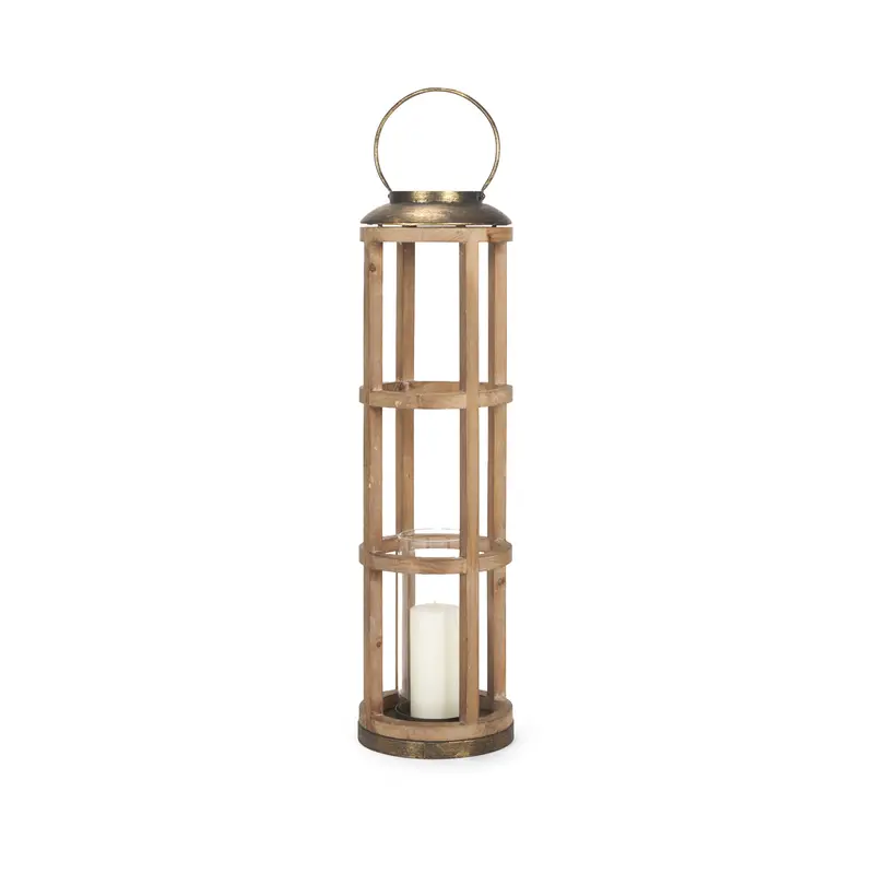 Andy I Large Natural Wood Cylindrical Lantern – Handcrafted Ambient Light Fixture 1