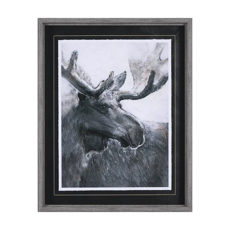 Animal Portrait I (Moose) Framed Art Print – Hand-Embellished, Matted & Under Glass 1