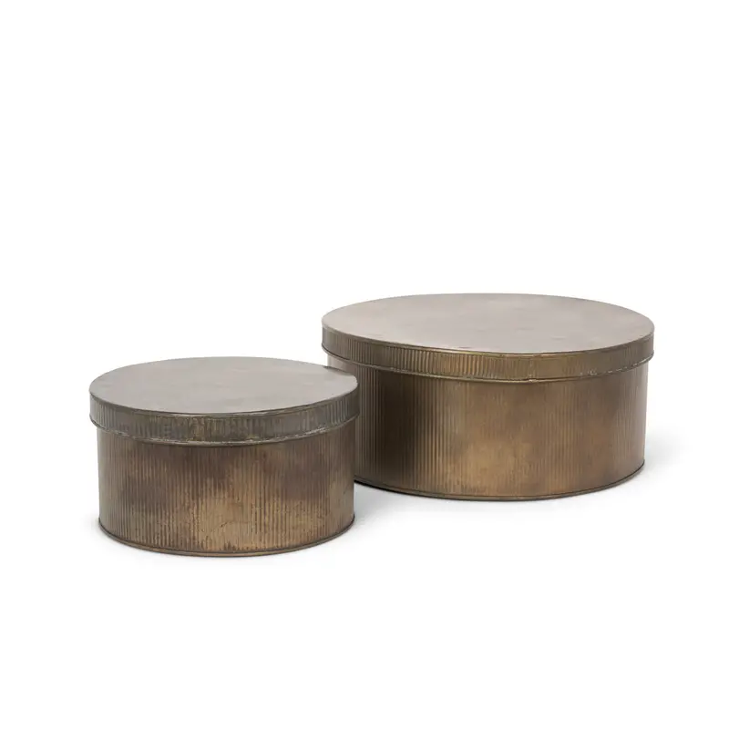 Antique Gold Round Metal Storage Boxes – Josephine Set Of Two Decorative Desktop Or Vanity Organizers 1
