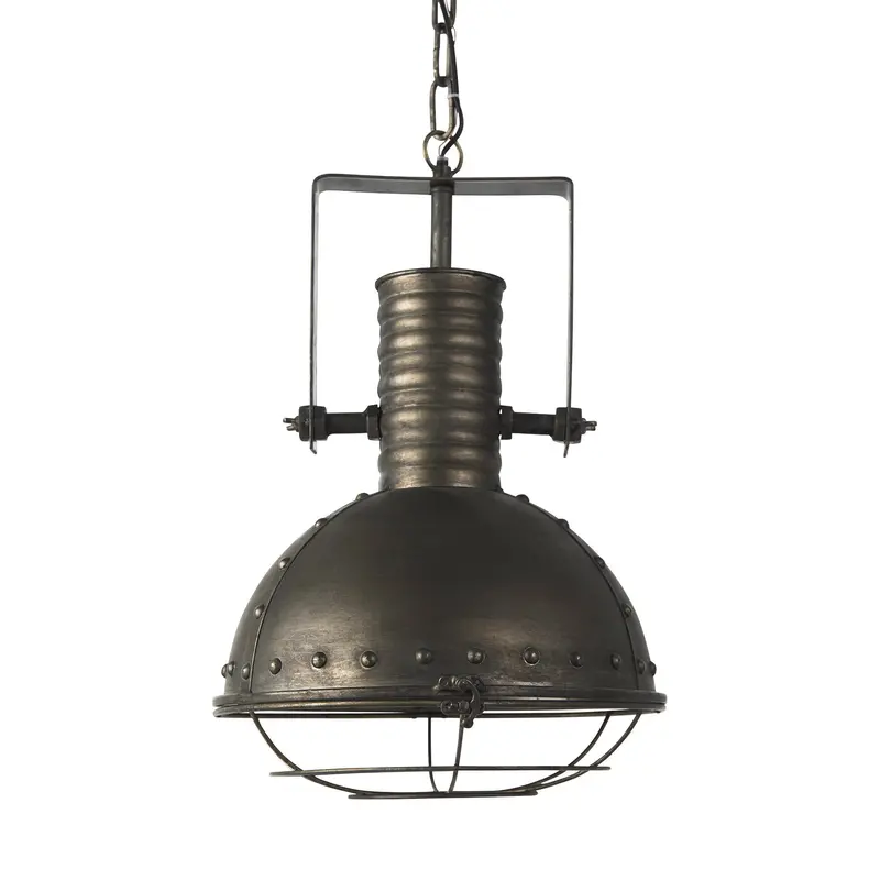 Antique Gold Weathered Metal Caged Pendant Light – 12.5" Square, 18.5" Tall By Zaio 1