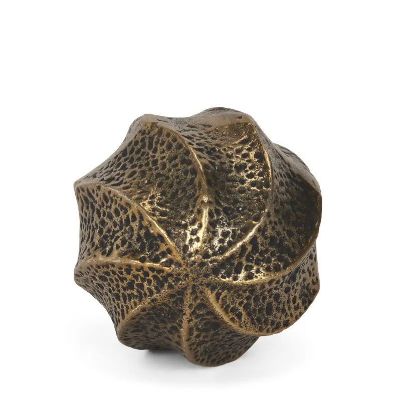 Antiqued Gold Metal Orb Sculpture – Small Textured Decorative Object By Imani 1
