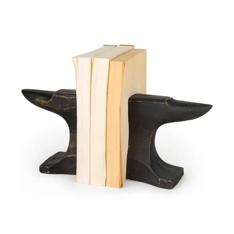 Anvilia Black & Gold Anvil-Shaped Bookends (Set Of 2), 12"L X 4"W 1