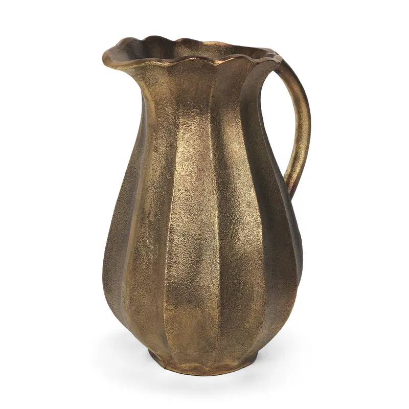 Anya Antiqued Brass Scalloped Petal Jug – Cast Metal Decorative Vessel 1