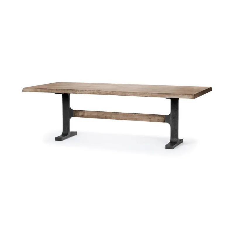 Araxi Rectangular Dining Table: Brown Solid Wood Top With Black Metal Base, 95"L X 41"W X 30"H 1