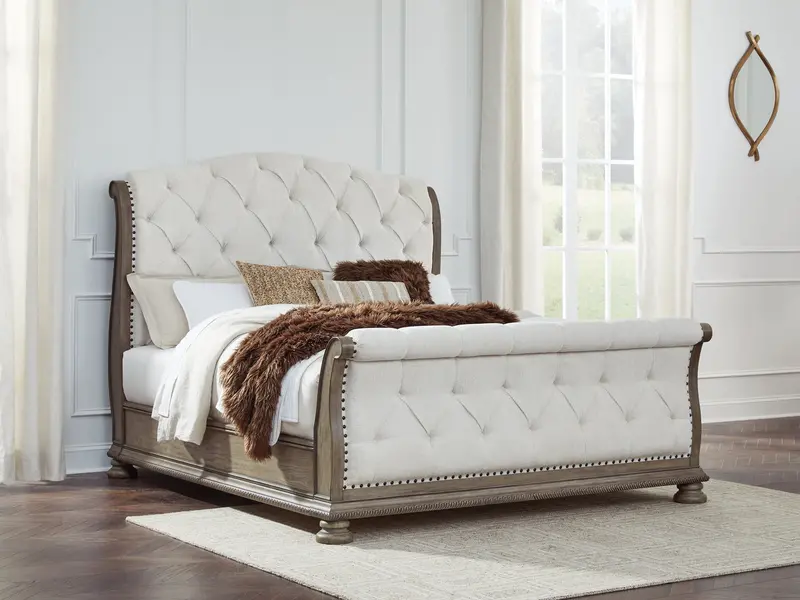 Ardenfield Light Brown Upholstered California King Sleigh Bed 1
