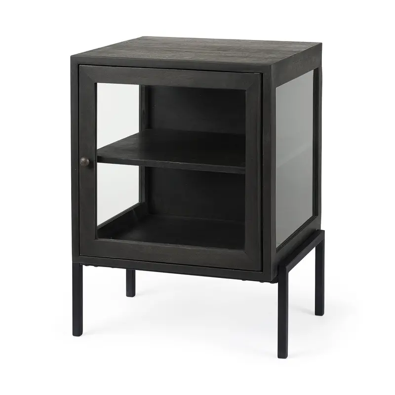 Arelius Black-Brown Wood End Table With Black Metal Frame (20"L × 18"W × 26"H) 1