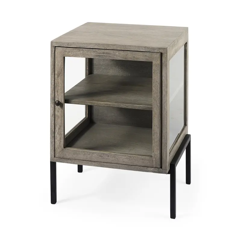 Arelius Gray Wood End Table With Black Metal Frame – 20"L × 18"W × 26"H 1