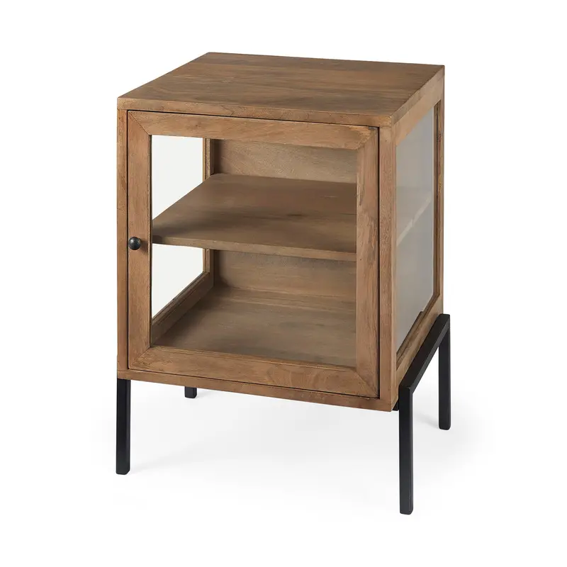 Arelius Light Brown Wood Side Table With Black Metal Frame (20"L × 18"W × 26"H) 1