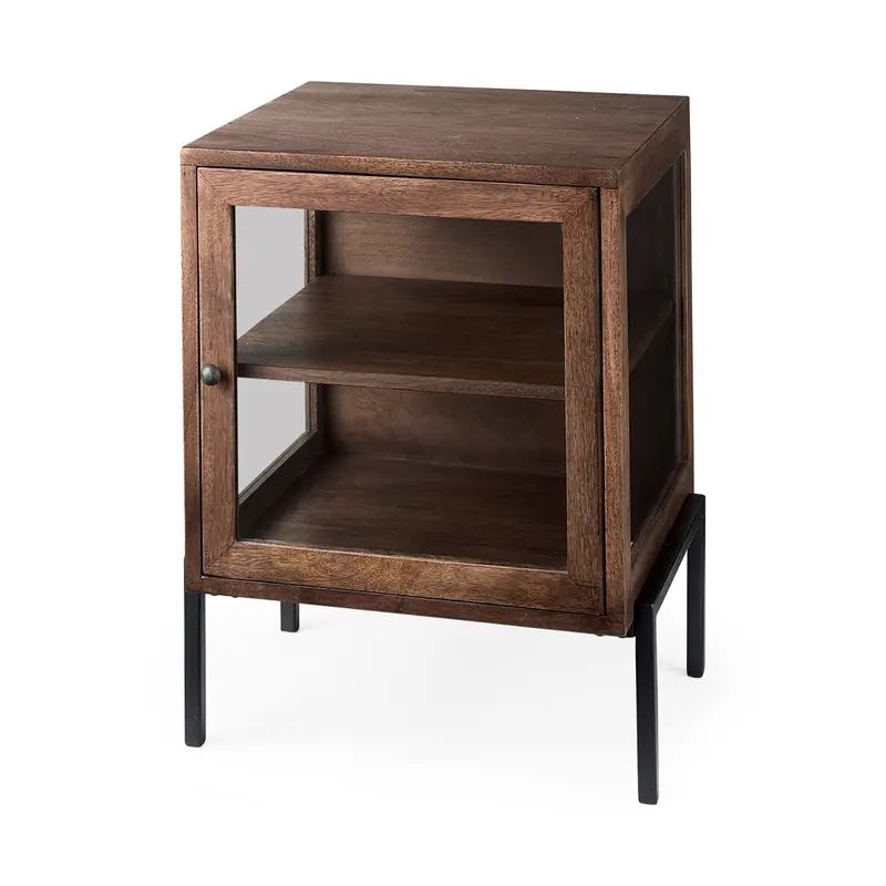 Arelius Medium Brown Wood End Table With Black Metal Frame (20"L × 18"W × 26"H) 1