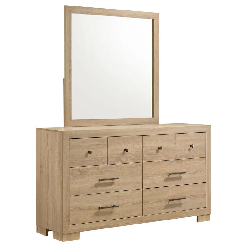 Arielle Light Oak 6-Drawer Dresser With Matching Mirror – Rustic-Chic Bedroom Accent 1