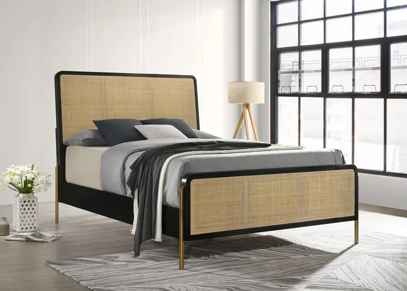 Arini Black & Natural Rattan California King Panel Bed 1