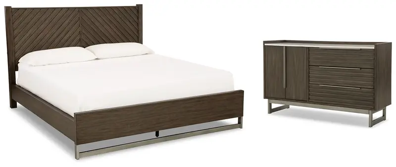 Arkenton Cal King Panel Bed Set With Dresser In Slate Brown 1