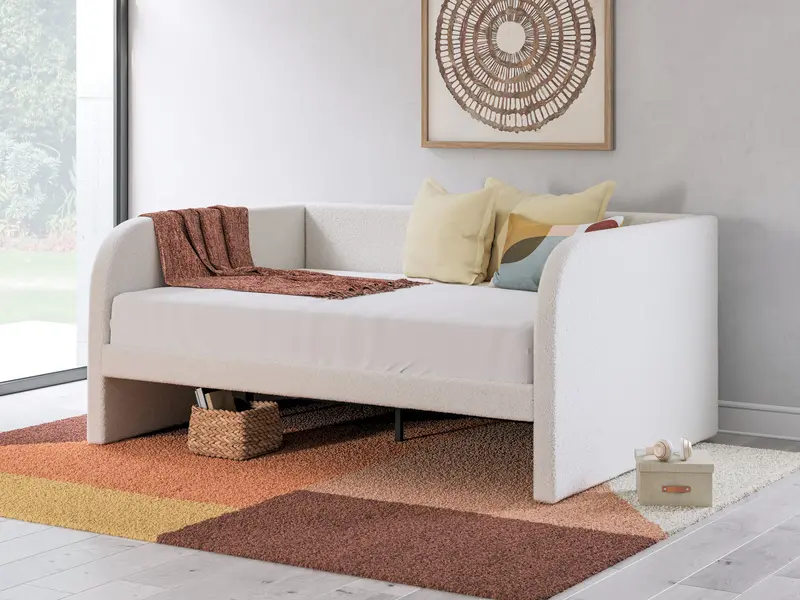 Arloster Tan-And-White Full Upholstered Daybed (No Storage) 1