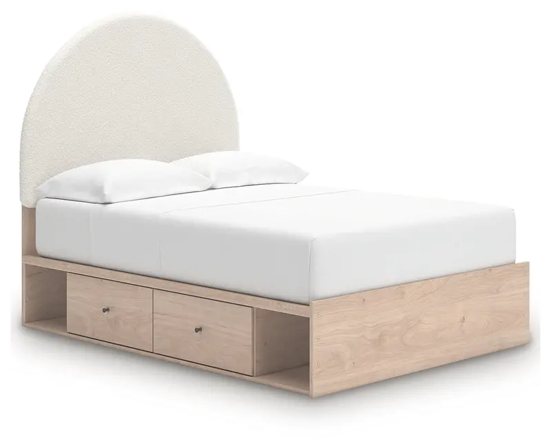 Arloster Tan-And-White Full Upholstered Platform Bed With Under-Bed Storage 1