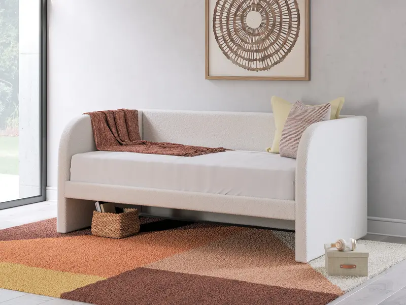 Arloster Tan/White Twin Upholstered Daybed – Convertible Living Or Guest Space 1