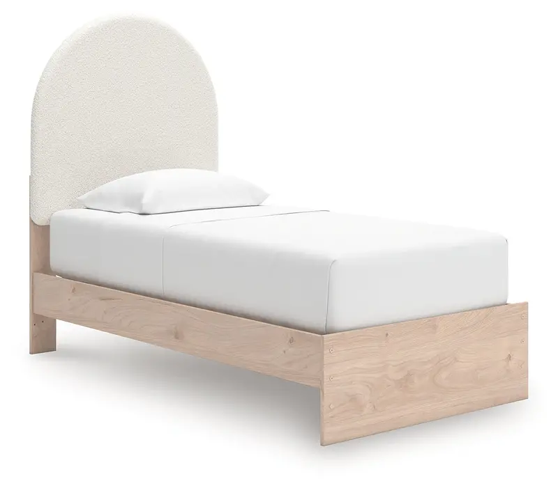 Arloster Tan/White Twin Upholstered Platform Bed – Low-Profile Modern Base 1