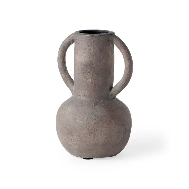 Armani Double-Ear Vase – Brown-Gray Ceramic, 6.7" Height 1
