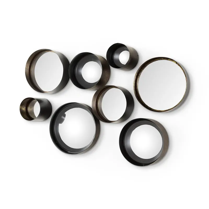 Aromaticum Mirror Set – Set Of 8 Brown Metal Round Wall Mirrors 1