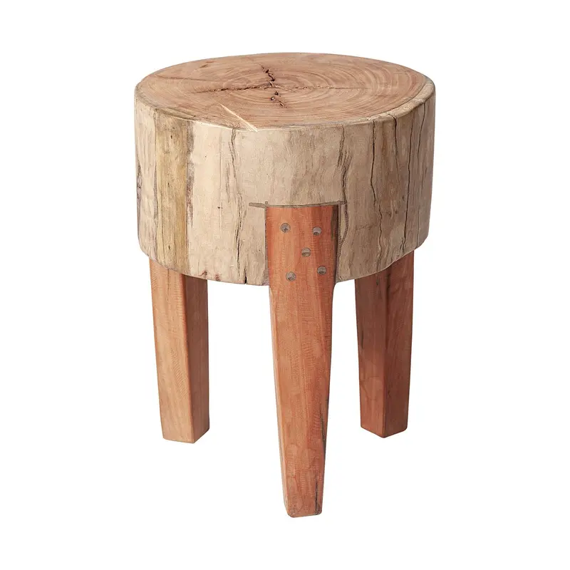 Asco Reclaimed Wood Stool – 18"H Rustic Solid Timber Design 1