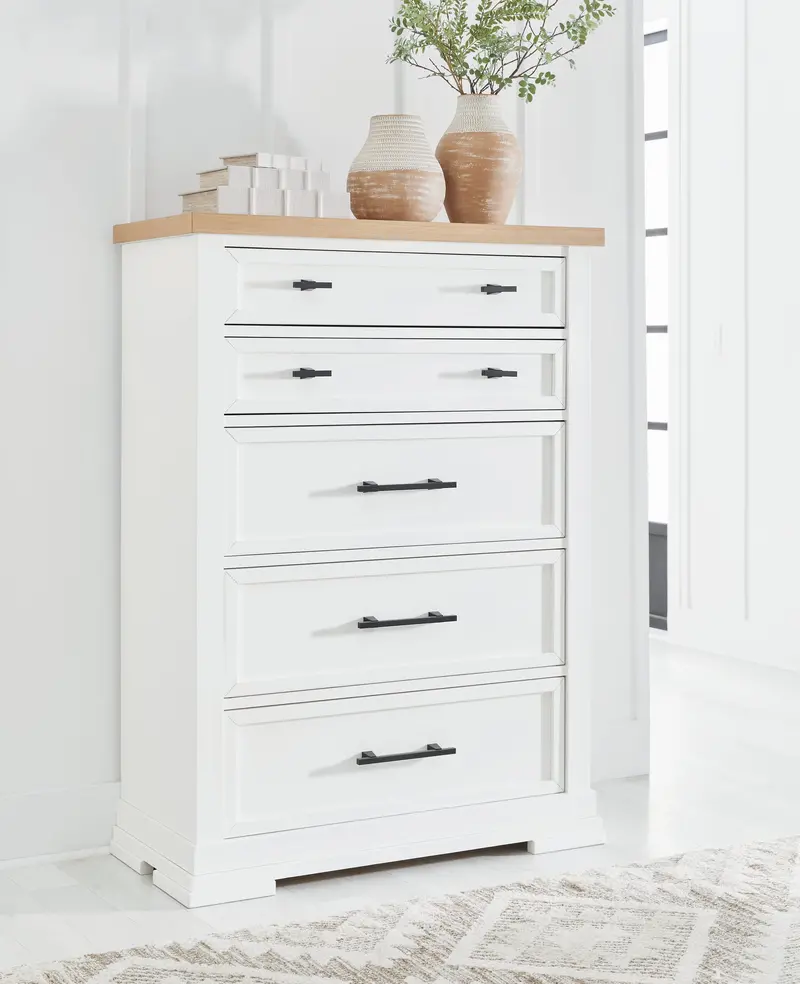 Ashbryn Two-Tone Chest Of Drawers – White And Natural Wood Finish 1