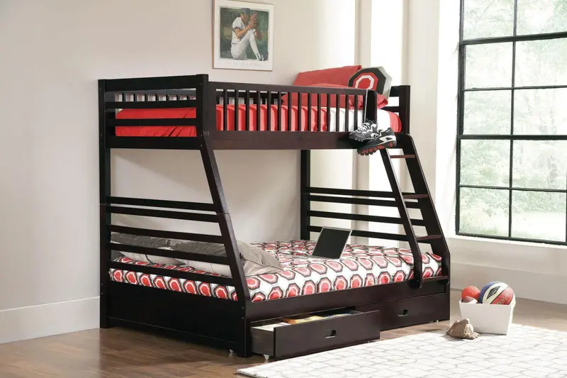 Ashton Cappuccino Twin-Over-Full Bunk Bed With Built-In Drawers 1