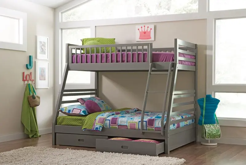 Ashton Gray Twin-Over-Full Bunk Bed With 2 Storage Drawers 1