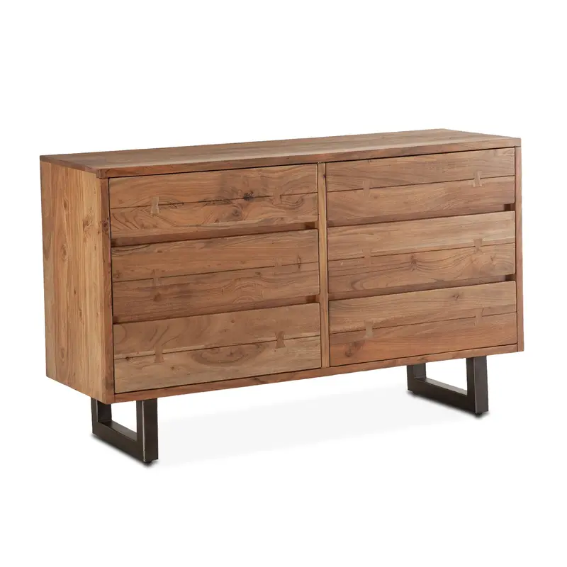 Aspen 58-Inch Six-Drawer Dresser – Smoked Acacia Wood Construction 1