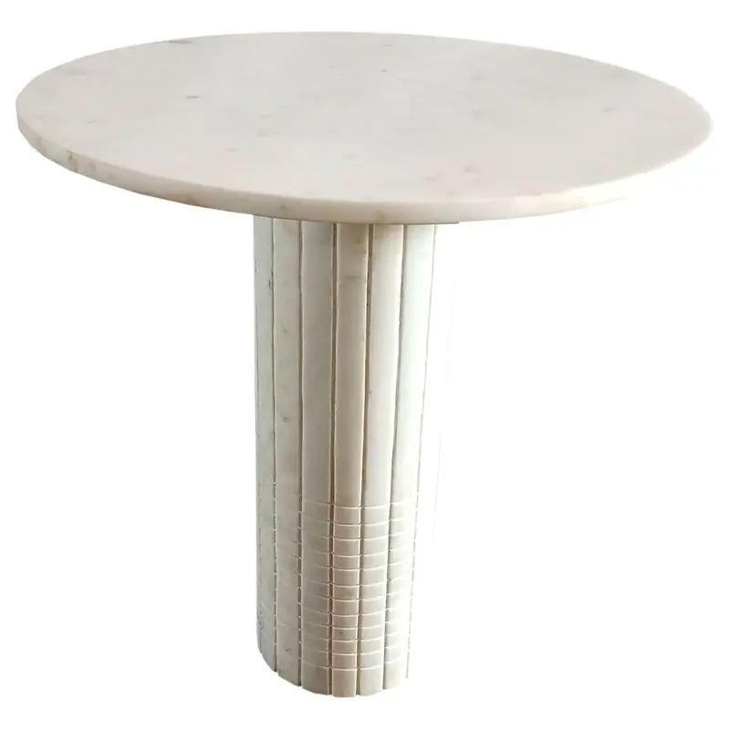 Astoria White Round End Table – Genuine Marble Top With Metallic Base 1