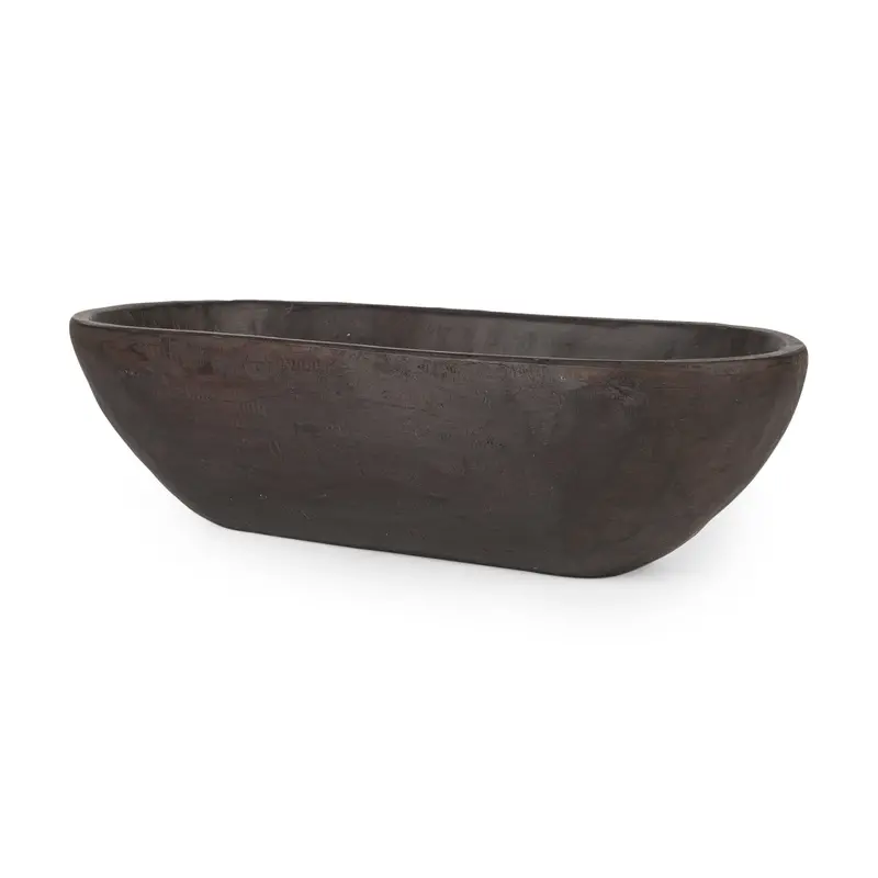 Athena Bowl – Extra-Large Oblong Black-Brown Reclaimed Wood Centerpiece 1